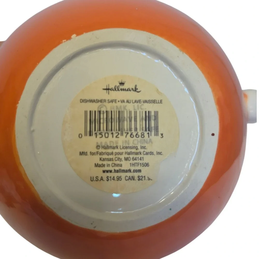 Hallmark Halloween Pumpkin‎ Pitcher Jack O Lantern Striped Handle Ceramic Orange
